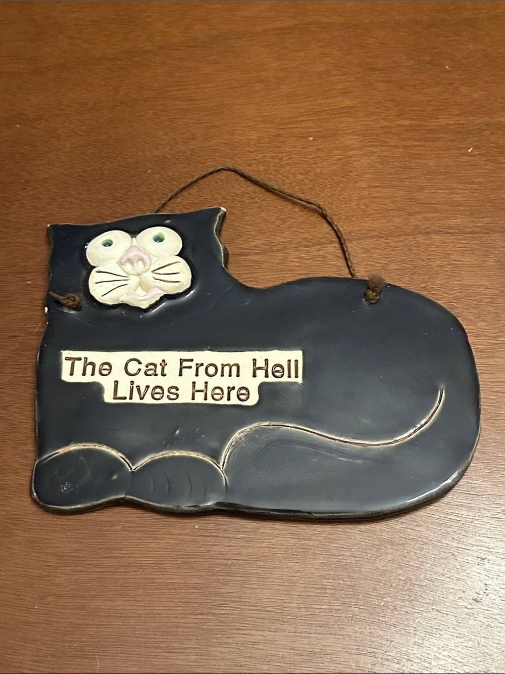 Vintage 1994 Ceramic Black Cat Hanging Sign The Cat From Hell Lives Here
